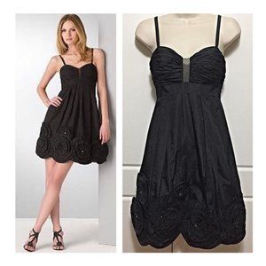 BCBG MAXAZRIA Black Taffeta Applique Cocktail Dress - Size 6